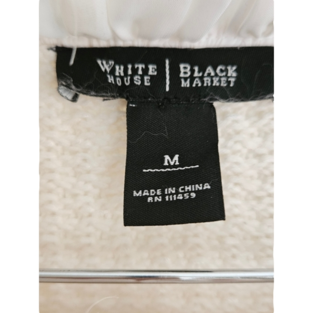 White House Black Market Cream Ruffle/Jewel Detail  Sweater Cardigan-Size Medium - Picture 6 of 12